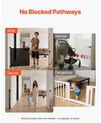 Retractable Mesh Safety Gate 57" Wide x 38.5" Tall with Security Lock for Stairs and Hallways