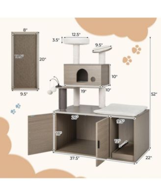 2-in-1 Modern Cat Tower with Litter Box Enclosure, Indoor Cat Furniture with Hidden Washroom & Perch