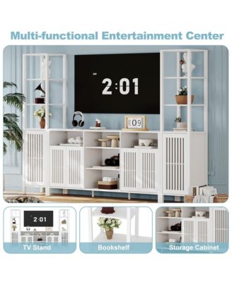 Large TV Stand with Set of 2 Bookcases, Farmhouse Entertainment Center for 70" Television with Storage Cabinets