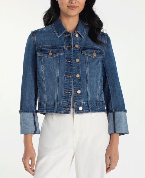 Женские куртки Liverpool Los Angeles Petite Bracelet-Length High-Cuff Trucker Jacket