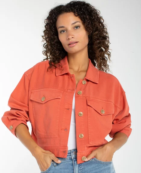 Petite Oversized Cropped Denim Jacket - Red Clay