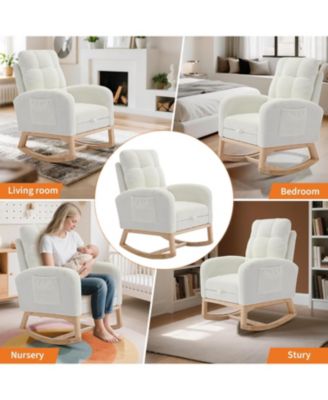 Teddy Nursery Rocking Chair with Footrest and Wood Legs