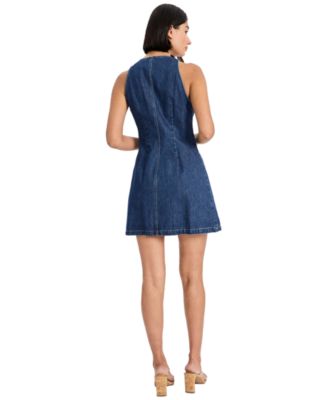 Women's Sleeveless Crewneck Button-Front Mini Dress