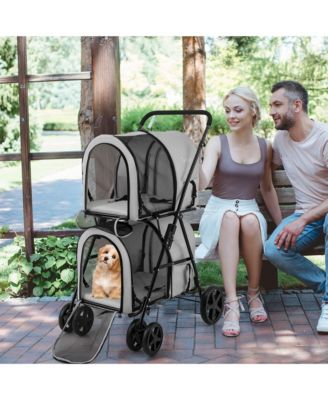 4-in-1 Double Pet Stroller w/ Detachable Carrier Travel Carriage for Cats