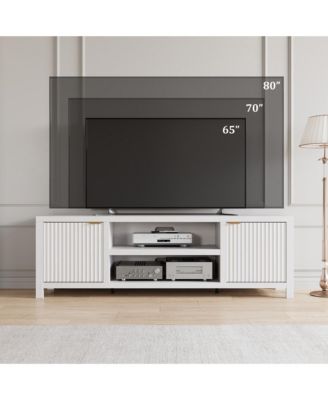 Fluted TV Stand for 75+ Inch, Modern Entertainment Center with 2-Tier Storage & Adjustable Shelves