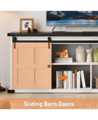 Farmhouse TV Stand for 75 Inch TV, Entertainment Center with Storage Cabinets and Sliding Barn Doors