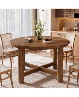 Tribesigns 47" Solid Wood Dining Table for 4-6, Farmhouse Round Kitchen ...