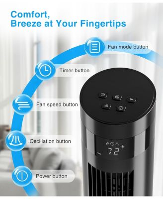 Digital Oscillating Tower Fan, 3-Speed with Remote & 12H Timer