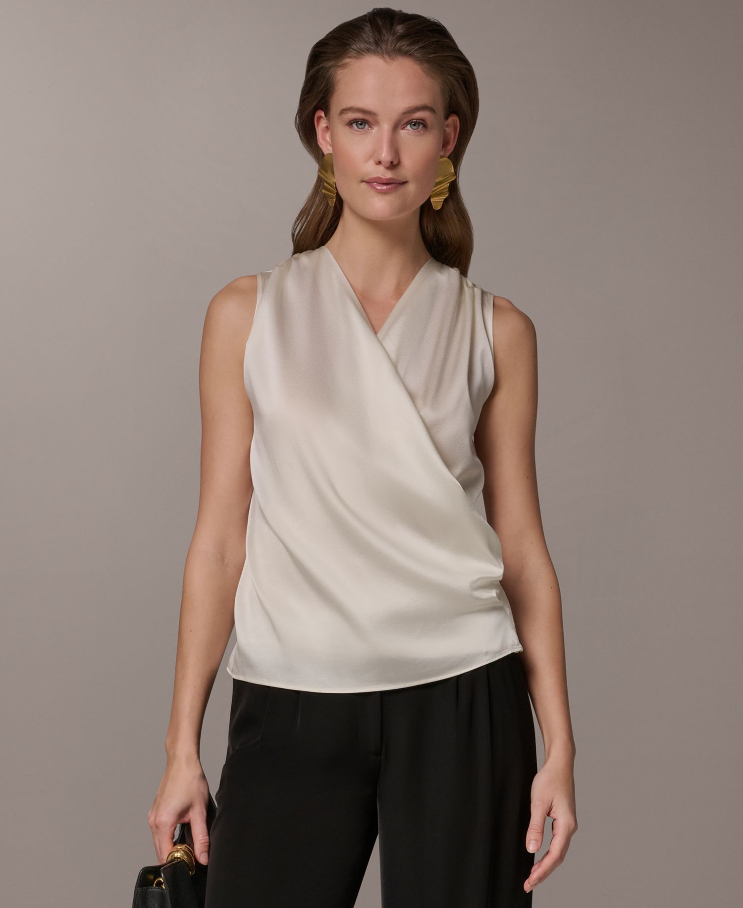 Women's Sleeveless Silk Draped Neck Blouse