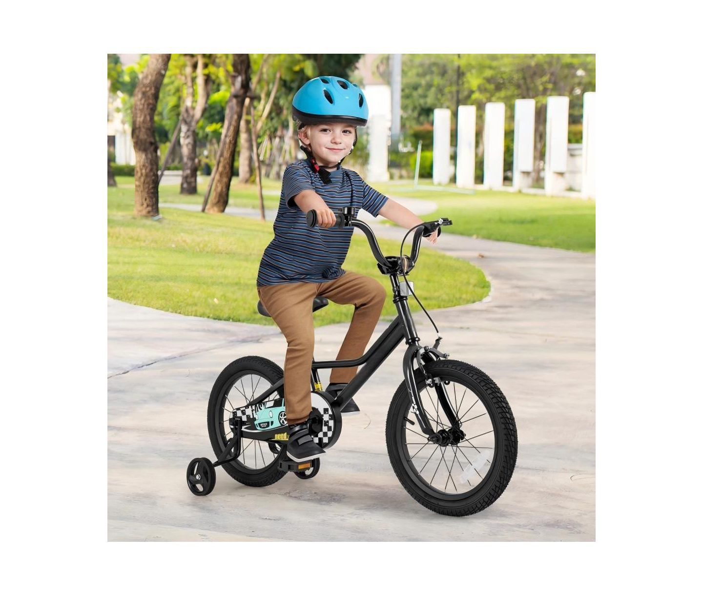 Детская игрушка HONGGE 16 Inch Kids' Bike with Adjustable Seat and Training Wheels, Ages 3-8, цвет: Чёрный — фото 3