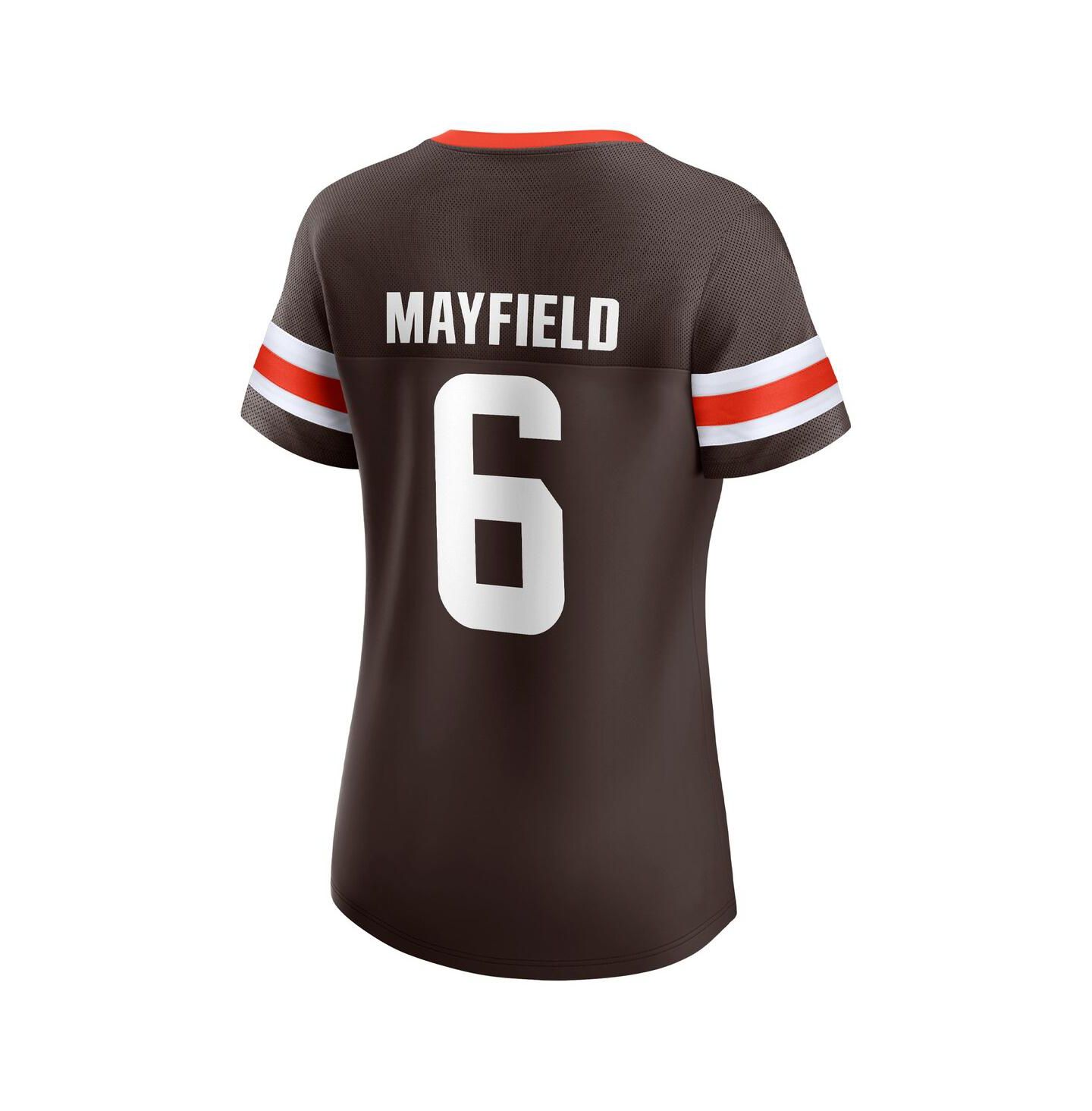 Женская футболка Fanatics Baker Mayfield Brown Cleveland Browns Athena Name & Number Notch Neck — фото 3