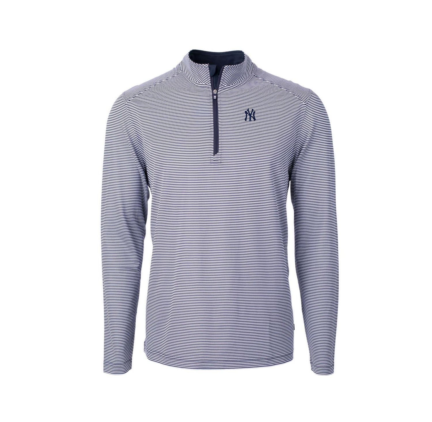 Men's Navy/White New York Yankees Virtue Eco Pique Micro Stripe Quarter-Zip Pullover