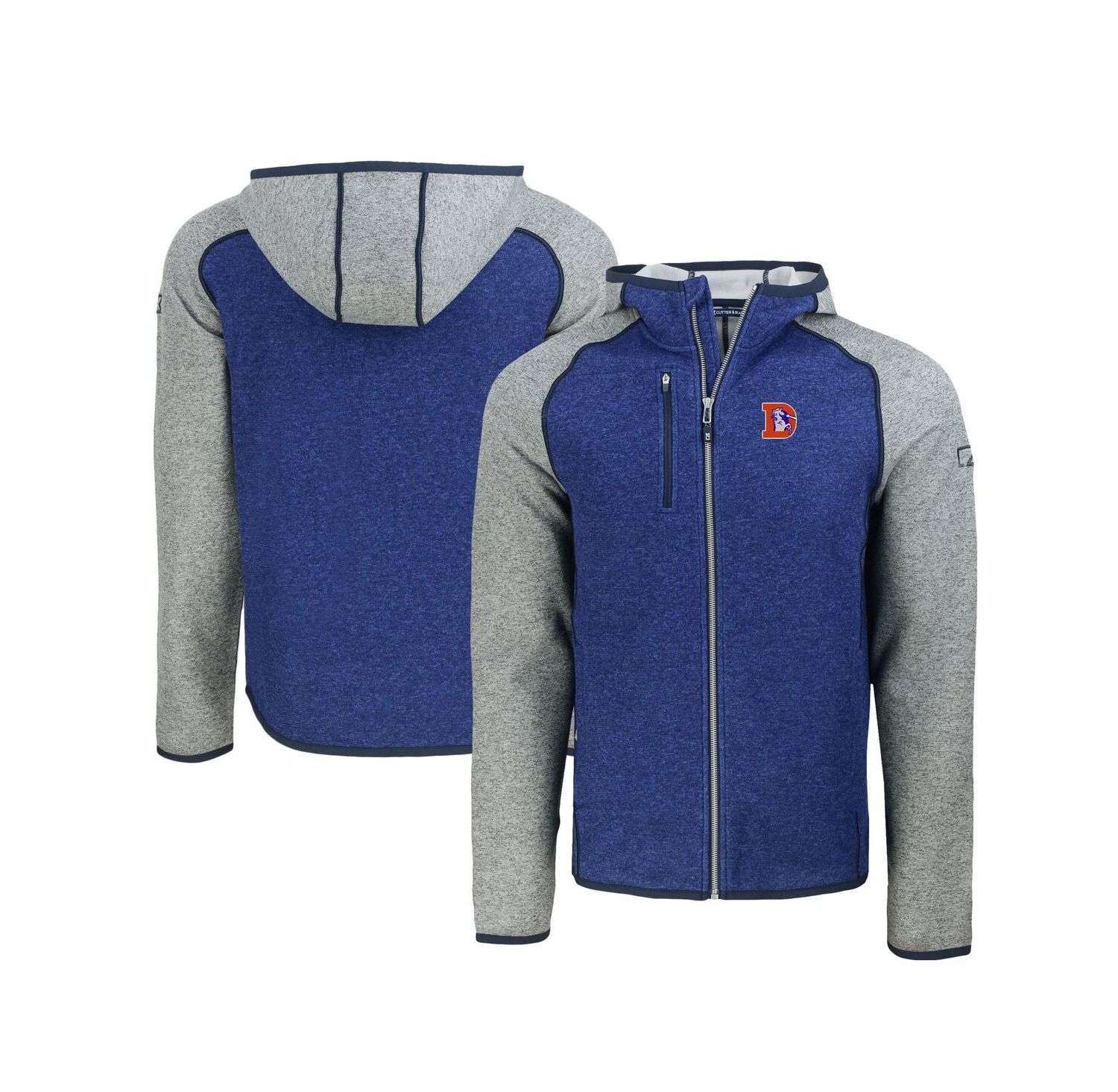Men's Royal/Heather Gray Denver Broncos Throwback Mainsail Sweater-Knit Full-Zip Hoodie