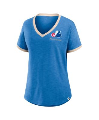 Women's Blue Montreal Expos Cooperstown Collection Binge Worthy Stadium Slub V-Neck T-Shirt