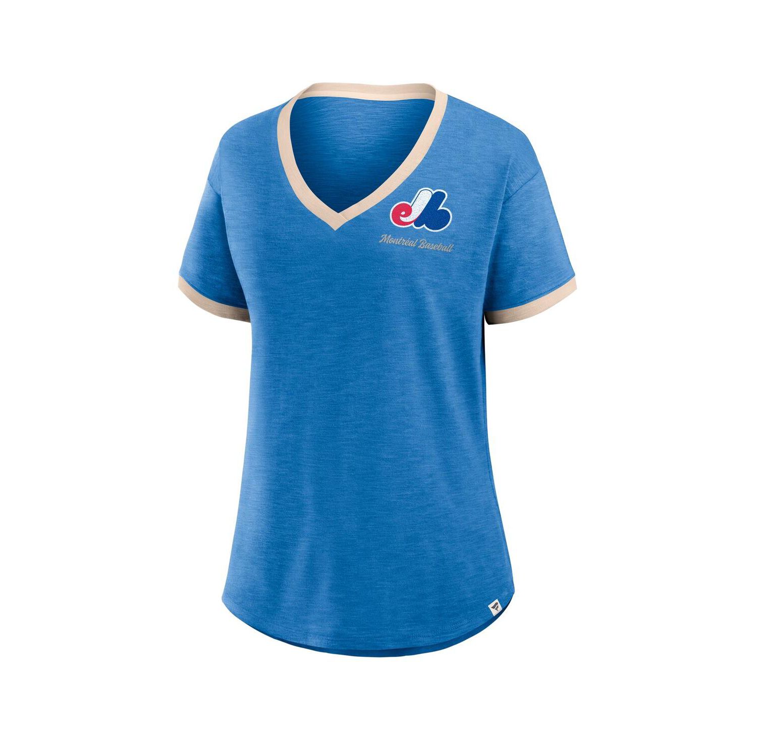 Women's Blue Montreal Expos Cooperstown Collection Binge Worthy Stadium Slub V-Neck T-Shirt