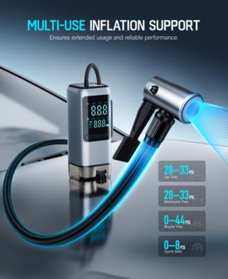 4-in-1 Portable Car Jump Starter with Air Compressor 150 PSI and Vacuum Cleaner 12V 1000A with LED Emergency Light Power Bank and Multi Nozzle Kit