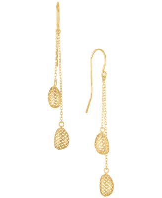 Polished Textured Bead Drop Earrings in 10k Yellow Gold