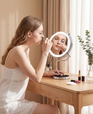 9" Rechargeable LED Vanity Mirror with 1X/10X Magnification, 3 Light Settings, 360&deg; Swivel, Stainless Steel Double-Sided Makeup Mirror