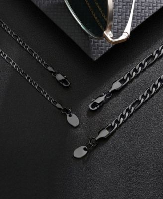 Men's Black Plated 22" Stainless Steel Figaro Chain Necklace