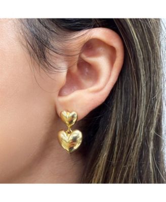 Double Heart Drop Earrings 14K Gold-Plated Sterling Silver