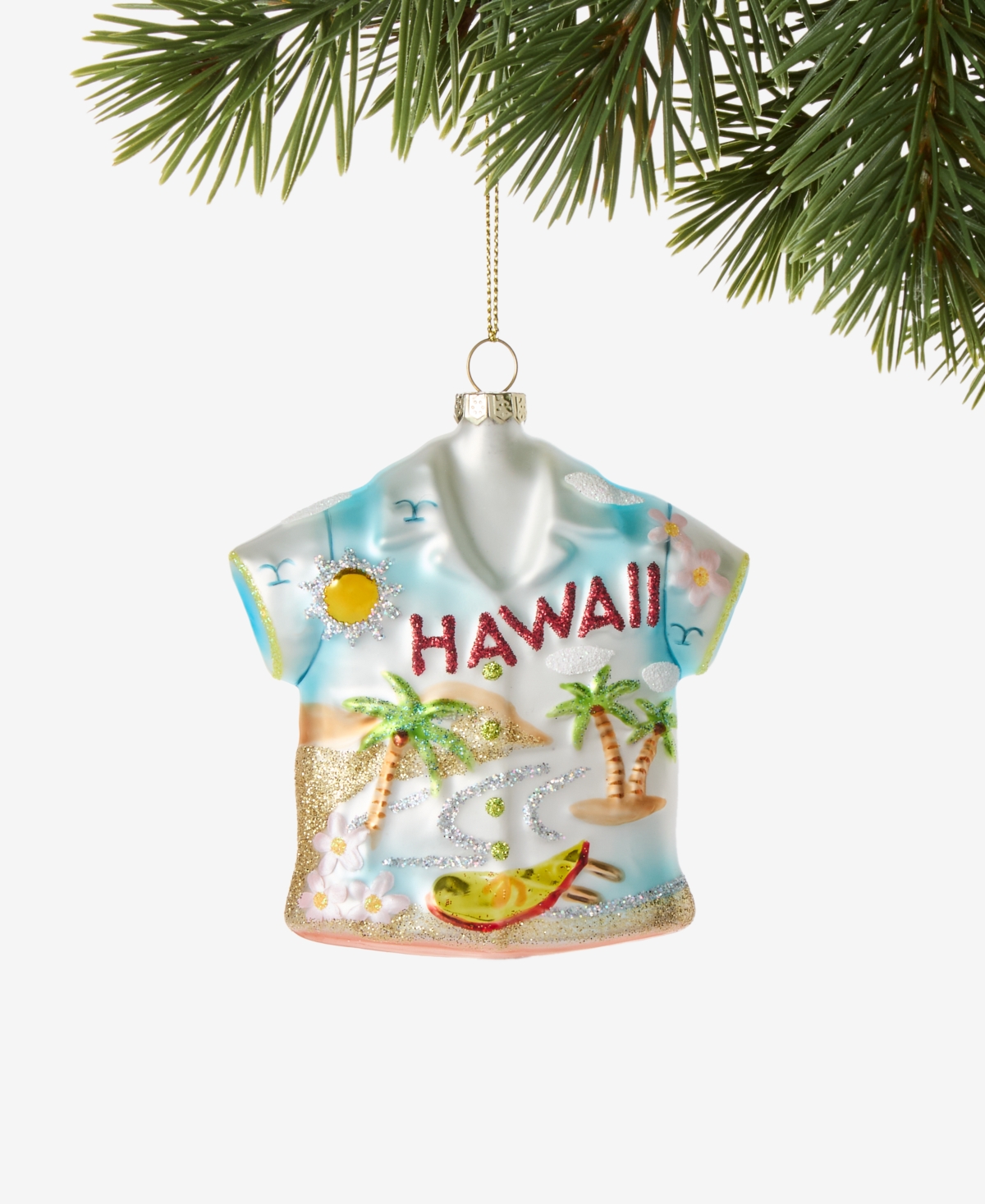 Holiday Lane Hawaii Glass Glittered Shirt Ornament, Macy's Exclusive