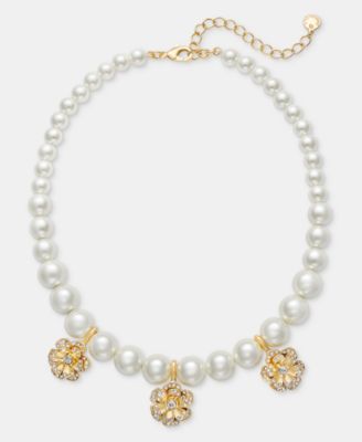 Imitation Pearl & Flower Drop Necklace