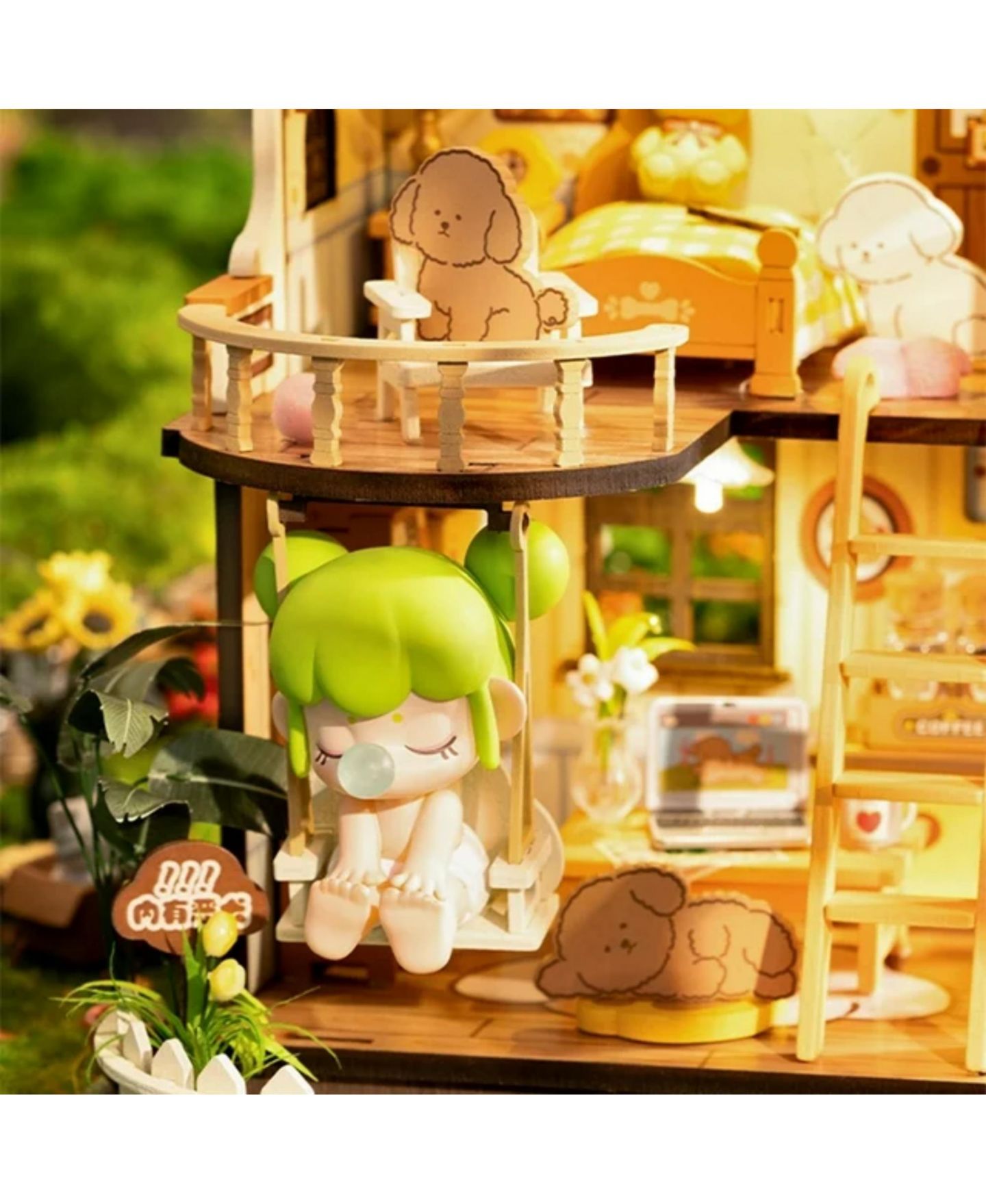 Многоуровневый кукольный домик Robotime Puppy's Cozy Villa с балконом, сборный, 5+, цвет: Коричневый — фото 2