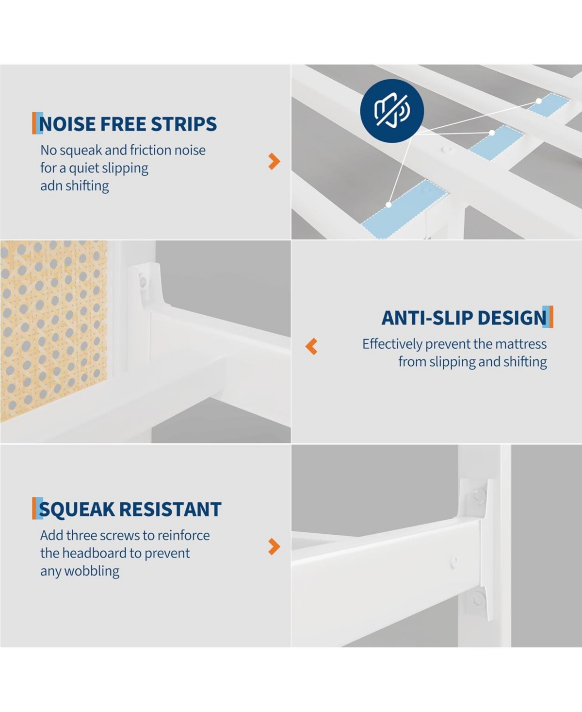 gaomon Size Rattan Bed Frame with Headboard, Modern Style Cane Boho Bed Frames with Heavy Duty Sturdy Steel Slat Support