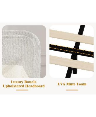 Bed Frame, Boucle Upholstered Bed Frame with Headboard, 2 Storage Drawers, Modern Full Platform Bed Frame, Soft Bed