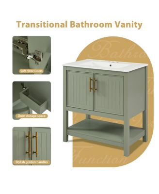 30" Bathroom Vanity with Ceramic Sink, Soft Close Doors & Open Shelf, Space-Saving Storage for Small Bathrooms