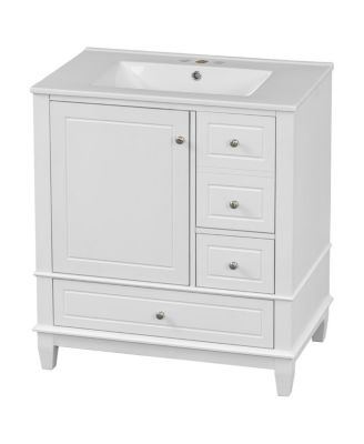30'' Bathroom Vanity with Ceramic Sink, Solid Wood & MDF, Multi-Drawer Storage & Soft Close Door for Modern Bathrooms