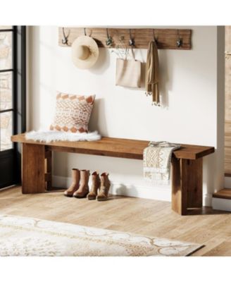 Solid Wood Bench, 62.99" Entryway Bench with Thickened Legs, Farmhouse Wooden Seating Benches