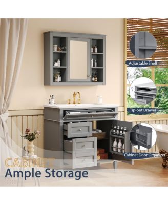 36" Bathroom Vanity with Sink and Mirror, Modern Freestanding Solid Wood MDF Cabinet, 3 Drawers 2 Doors for Large Storage