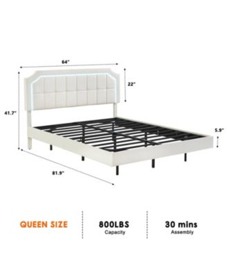  Floating Bed Frame RGB LED Headboard Adjustable Height Upholstered Metal Platform Easy Assembly No Box Spring