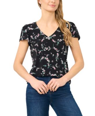 Women's V-Neck Tulip-Sleeve Knit Top