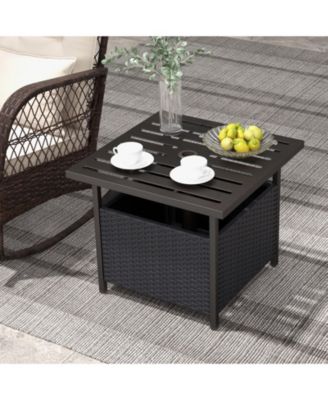 Outdoor Patio Rattan Wicker Side Table with Steel Frame for Deck