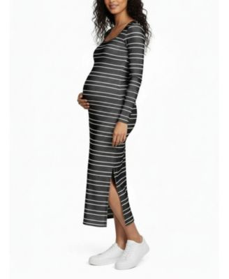 Maternity Square Neck Rib Knit Long Sleeve Bodycon Maxi Dress - Motherhood