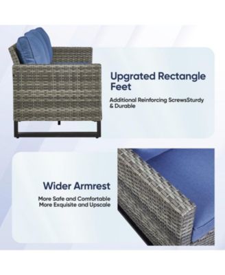 4 Pieces Outdoor Patio Furniture Set with Fire Pit Table, Rattan Wicker Patio Conversation Set with 3-Seat Sofa,Wicker Cushioned Chairs