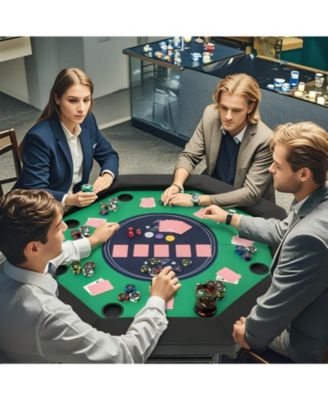 48 Inches Foldable Poker Table with Padded Rails and Cup Holders