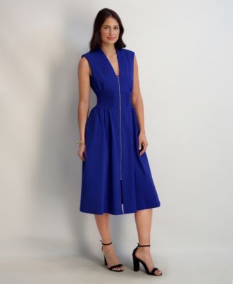 Women's Sleeveless V-Neck Zip-Front Maxi Dress