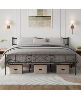 King Size Platform Bed Frame, Metal with Unique Fist Design Headboard, Under Bed Storage, No Box Spring Required, Easy Assembly Noise Free