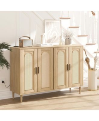 Sideboard Buffet Cabinet with Rattan Doors, Storage Credenza with Shelves, Modern Accent Coffee Bar Cabinet for Dining Room, Kitchen