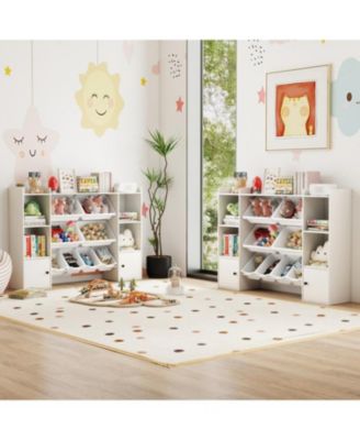 Kids Bookshelf and Toy Storage with Open Shelves and Bins
