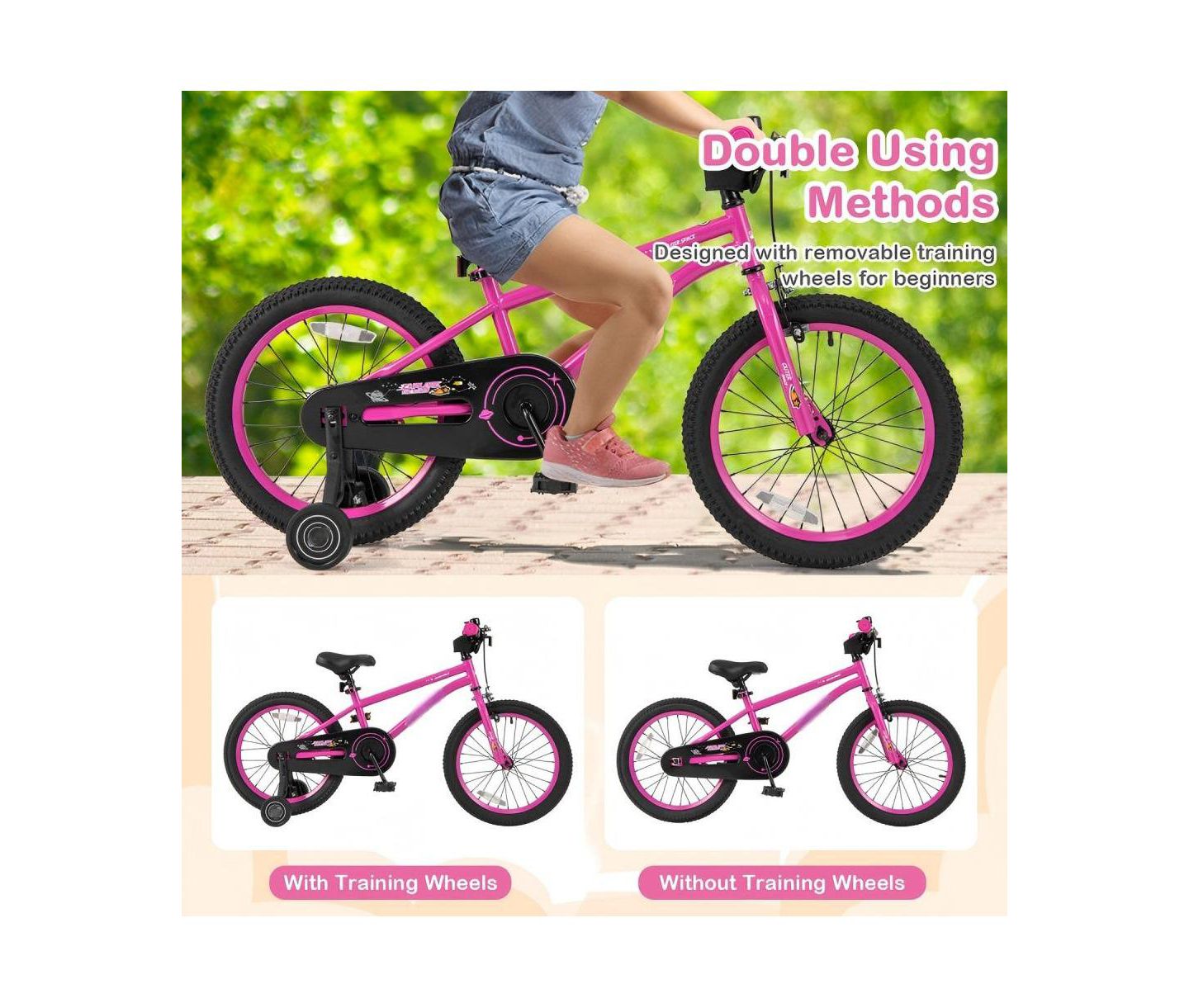 Детская игрушка HONGGE 18 Inch Adjustable Seat Removable Training Wheels Kids Bike, Ages 4-8, цвет: Розовый — фото 6