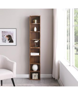 8-Tier Tall Narrow Bookshelf - A Wavy Border Design, Adjustable Shelves, Freestanding Display Bookcase for Living Room, Home Office (Walnut)