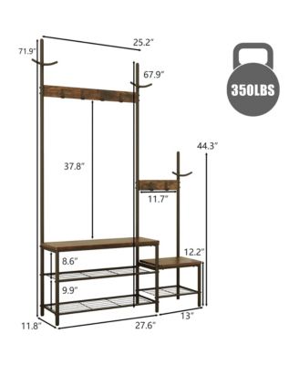 Coat Rack with Shoe Storage Bench with High and Low Seat Design and 6 Hooks for Entryway, Hallways