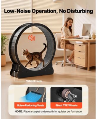 48" Wooden Cat Exercise Wheel with Carpeted Runway and Locking Mechanism