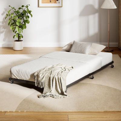 Black Metal Twin Bed Frame-Sturdy for Living Room Guest Room Apartment Small Spaces-No Box Spring Needed