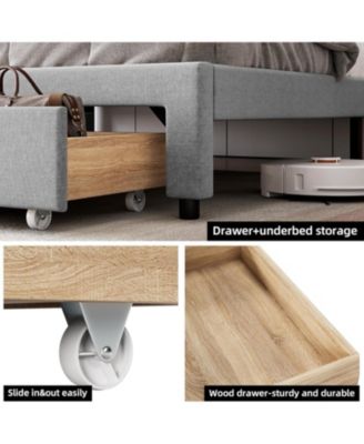 Full Bed Frame Storage Headboard Upholstered Platform Drawers Charging Station Noise-Free Easy Assembly No Box Spring