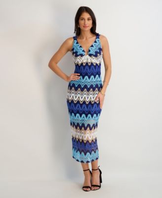 Women's Striped Crochet Knit Midi Dress